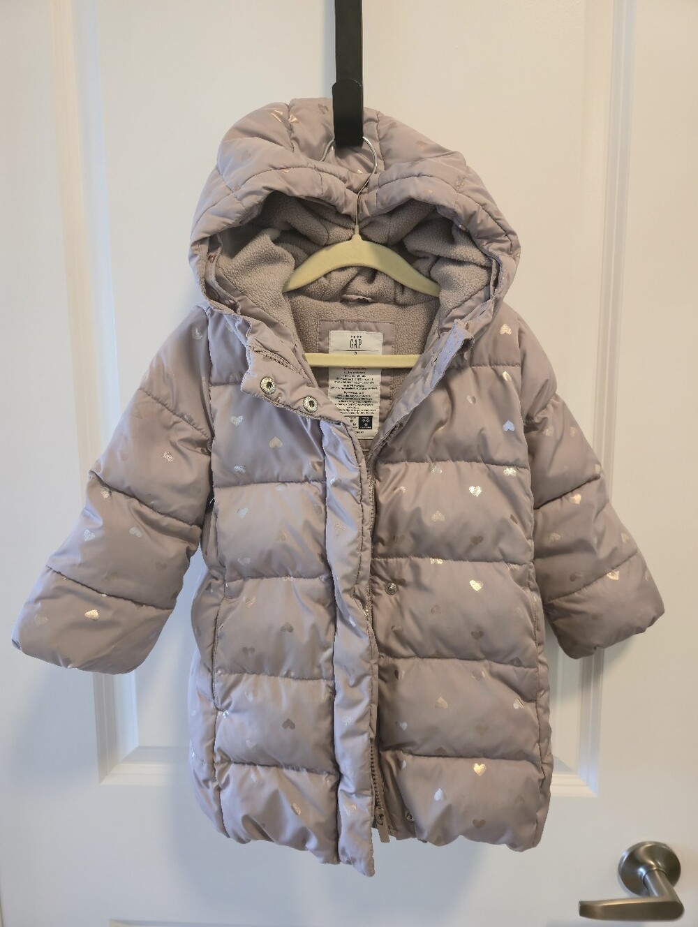 Baby Gap ColdControl Ultra Max PrimaLoft Long Puffer Coat/Metallic Hearts/ 3T